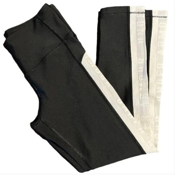 Under Armour HeatGear Compression Leggings Sz S Black White Mesh Jogging Workout - Picture 1 of 10